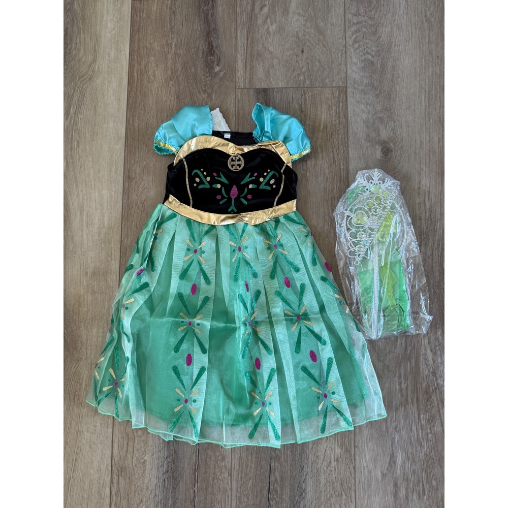 princess halloween costume green dress with tiara, girls toddler size 3t